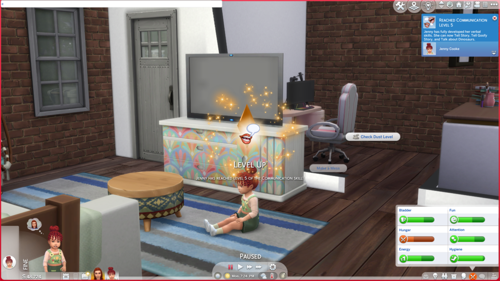 Un niño sentado en el suelo con hambre necesita aumentar su habilidad de comunicación con un código de truco de Sims 4 para niños.