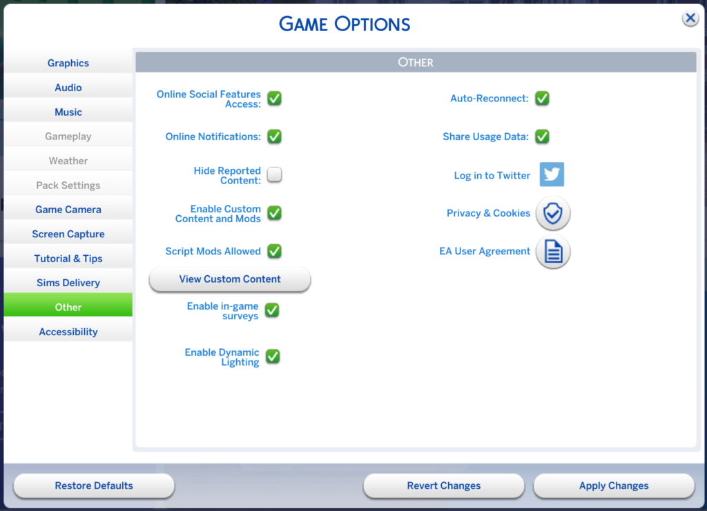 cómo activar mods de los Sims 4 en la configuración del juego