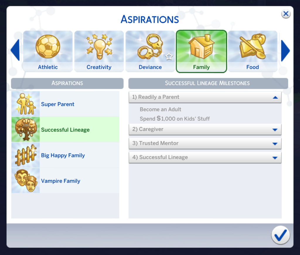 nivel de fácilmente convertirse en un padre de la aspiración de linaje exitoso en los Sims 4