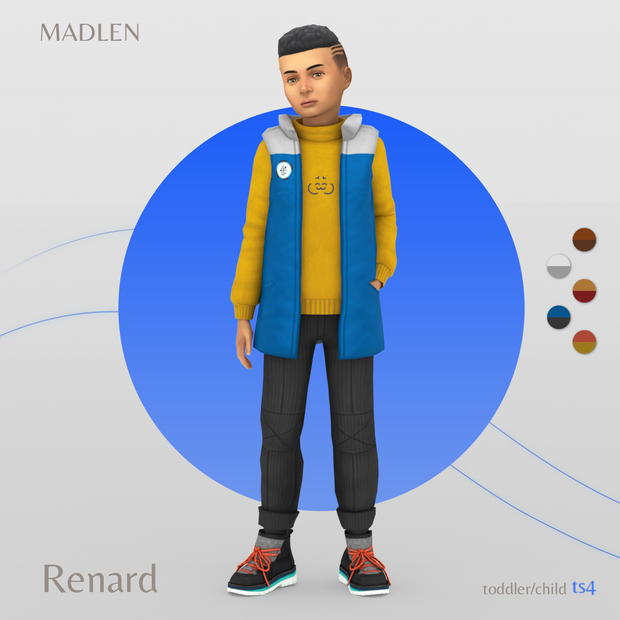 Un niño varón en Los Sims 4 usando un atuendo personalizado 
