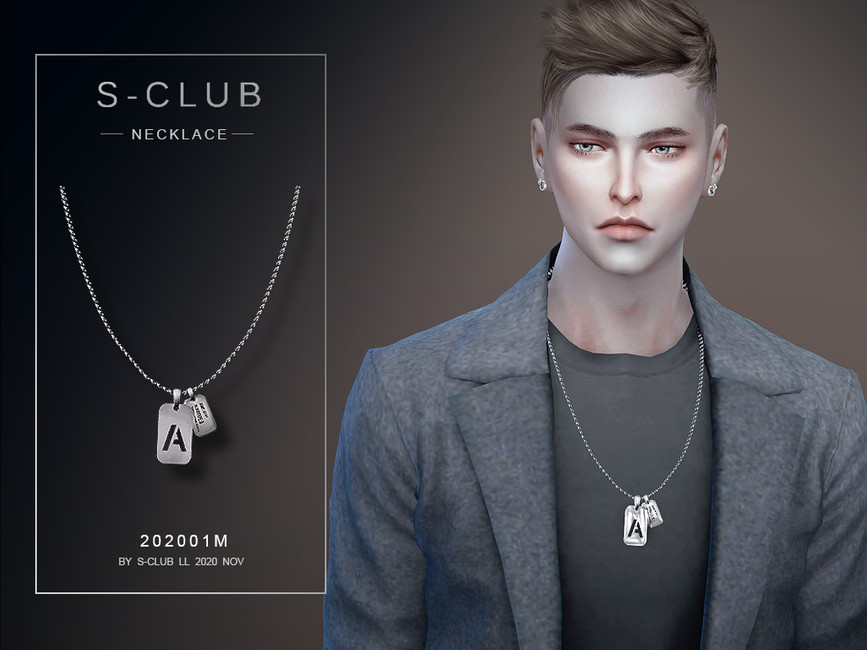 Un personaje masculino de Los Sims 4 que lleva una chaqueta gris con un collar de placa de identificación.