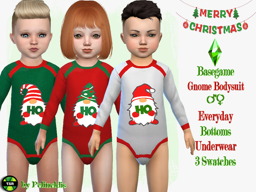 Un conjunto de tres Sims vistiendo pijamas navideños de manga larga a juego
