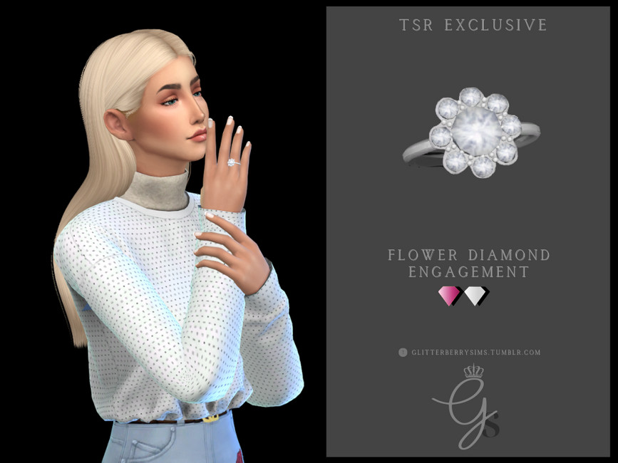 Un personaje femenino de Los Sims 4 que lleva un suéter de lunares con jeans. Tienen la mano levantada para lucir un anillo.