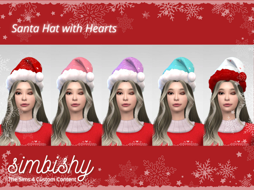 La misma Sim cinco veces que lleva puesto un sombrero de Navidad cubierto de corazones en varios colores.
