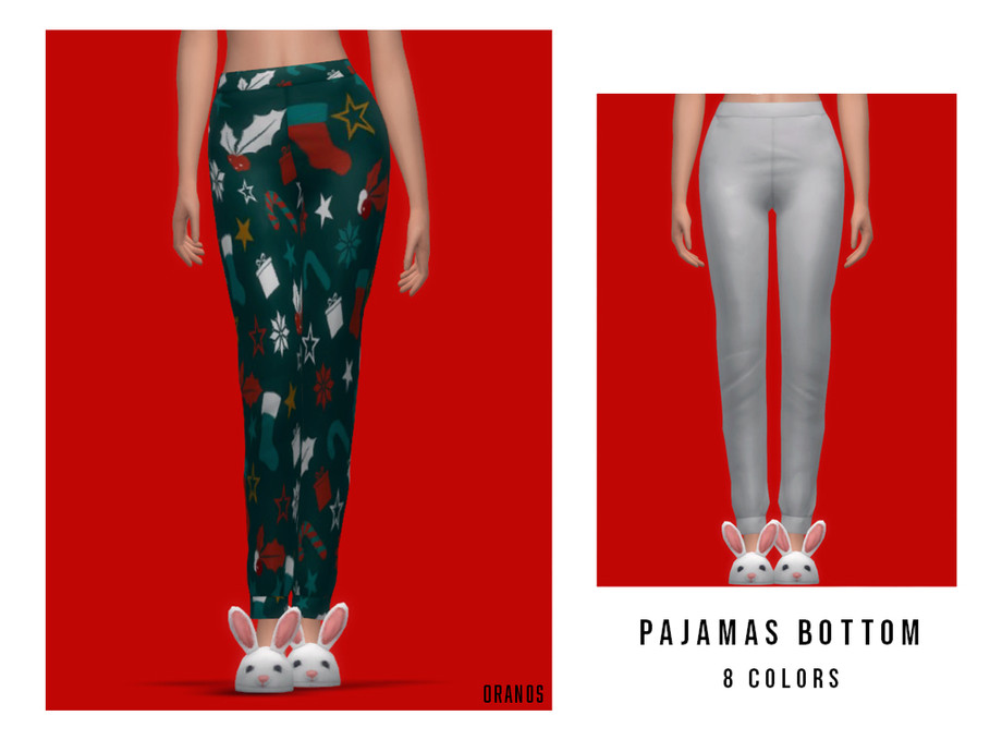 Una opción para sims 4 CC que son solo unos pantalones de pijama con temática festiva. 